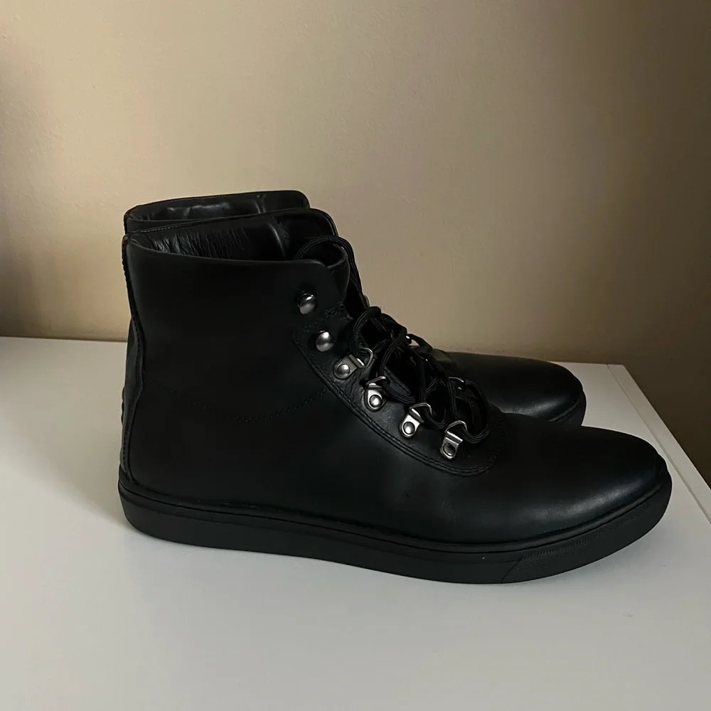 Black leather Helm lace up boots “Cole” with silver hardware, men’s size 12 - Picture 1 of 8